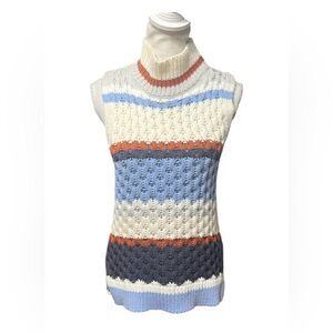 Marie Oliver Womens Size M Sleeveless Turtleneck Blue Tonal Chunky Knit Pullover